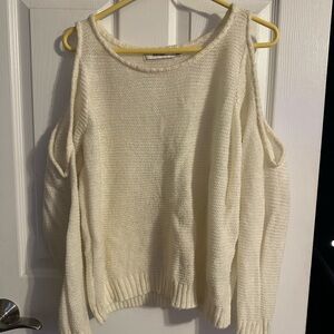 JustFab Cream Off-Shoulder Knit Sweater